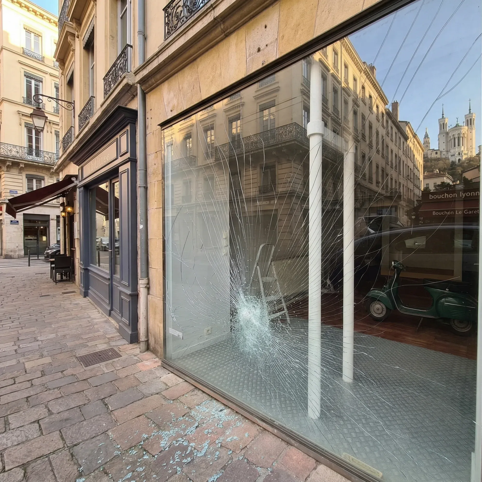 Depannage vitrier Lyon vitrine commerce securisation anti-effraction